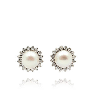 BRINCOS EM OURO OM DIAMANTES E PÉROLAS