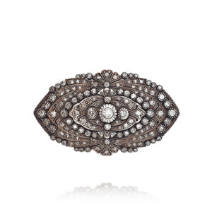 ALFINETE EM PRATA E OURO COM DIAMANTES