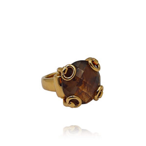 GUCCI - ANEL EM OURO COM QUARTZO FUMADO