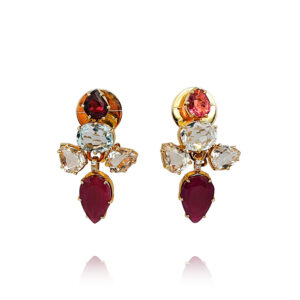 H. STERN - BRINCOS EM OURO COM DIAMANTES, RUBIS, RUBELITA, ÁGUAS-MARINHAS E CITRINOS