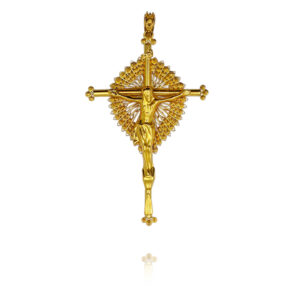 CRUCIFIXO EM OURO E FILIGRANA DE OURO