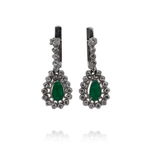 BRINCOS EM OURO COM DIAMANTES E ESMERALDA